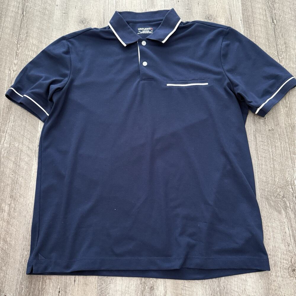 Untuckit Caesar Polo Mens Medium Blue Performance Pullover Shirt Ringer 41088